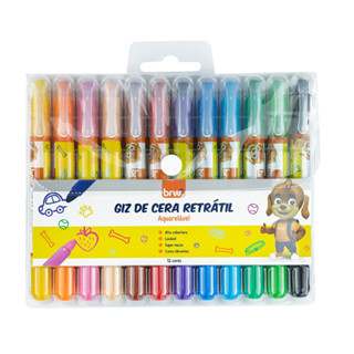 Giz de cera retrátil aquarelável 12 cores BRW em Oferta na Shopee