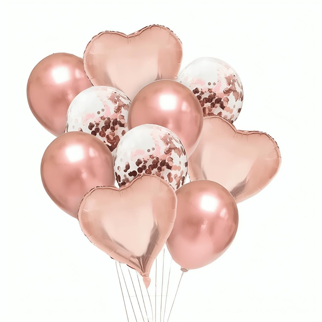 Kit 10 Balão Festa Decoração Com Confete Coração Metalizado Látex Balões