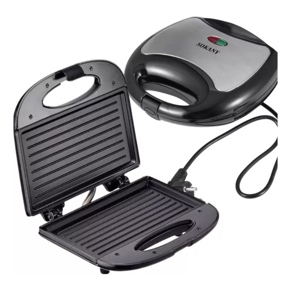 Sandueicheira Grill Antiaderente Chapa Elétrica Preta Acabamento Inox Lanches Praticidade Compacto