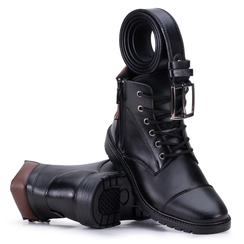 Kit Coturno Masculino Tático Militar Com Zíper Bota Masculina Motocross + Cinto De Couro 39 ao 45