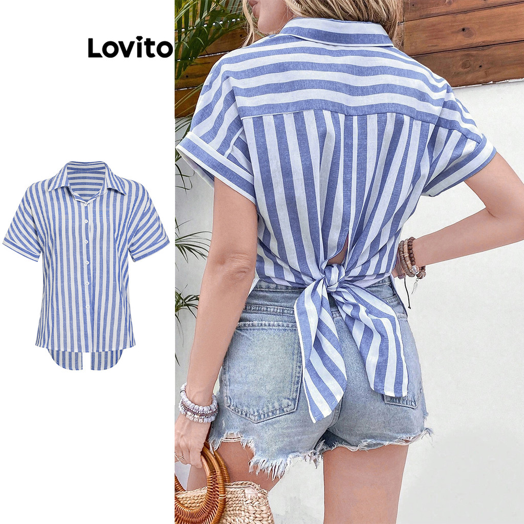 Lovito Blusa Elegante Listrada Com Amarração Nas Costas Blusa De Verão Para Mulheres L74ED226 (Multicolorido) em Oferta na Shopee