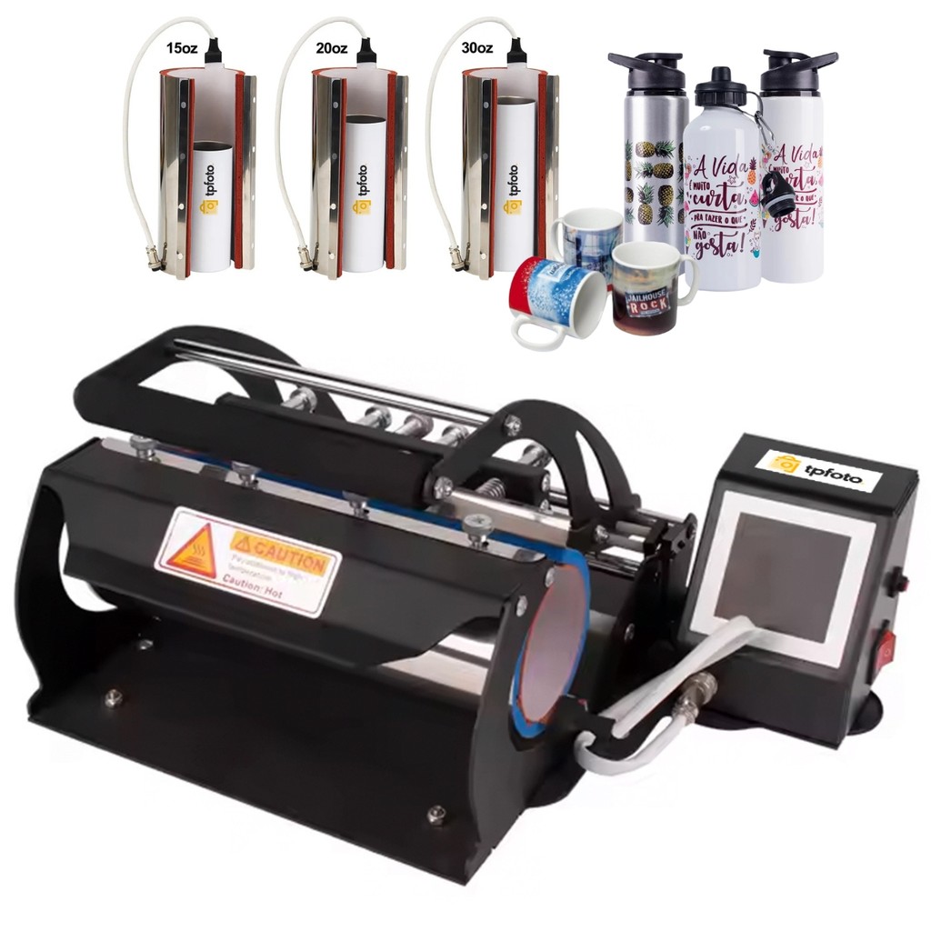 Prensa Térmica TPFoto para Canecas, Squeezes e Copos Long Drink Sublimação e DTF 110V
