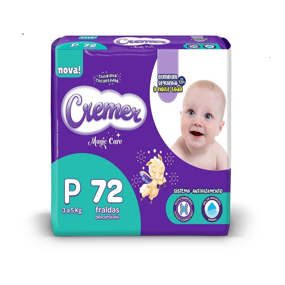 Fralda Descartável Cremer Magic Care Hiper Pequena 4 Pacotes c/ 72 Fraldas - Mom & Baby
