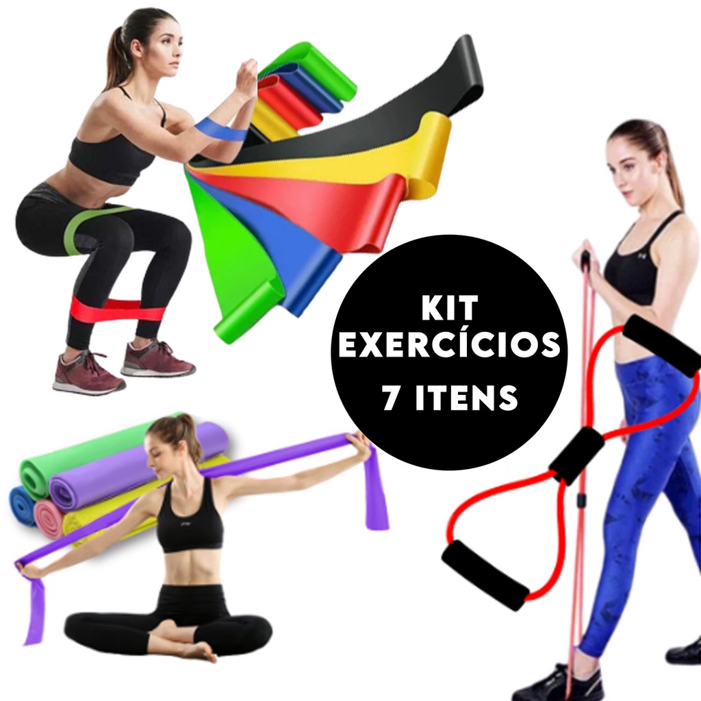 Kit 5 Elástico Treino Mini Band + Faixa Elástica Thera Band + Elástico Extensor Fisioterapia Funcional Academia em Casa