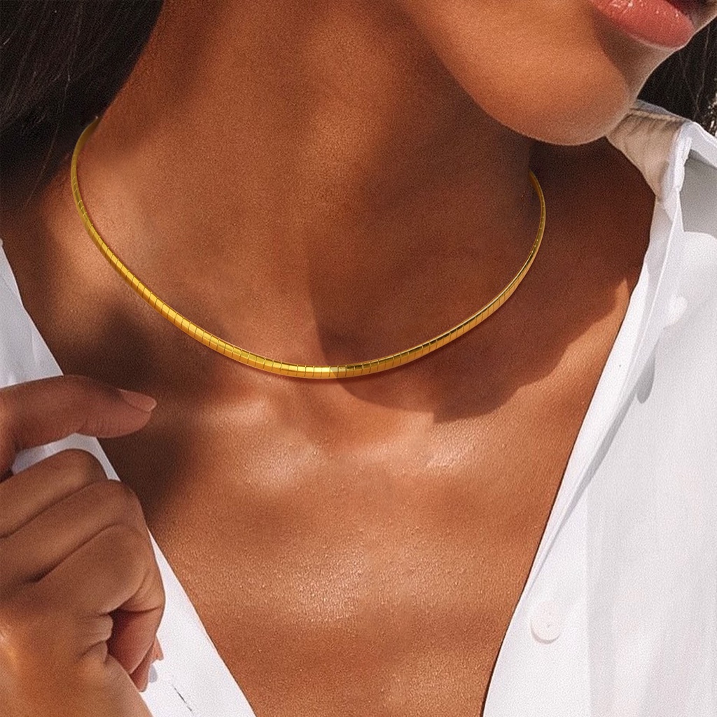 Vnox 18K Gold Flat Snake Chain Collar Choker , Colar Hipoalergênico De Aço Inoxidável Para Menina Feminina