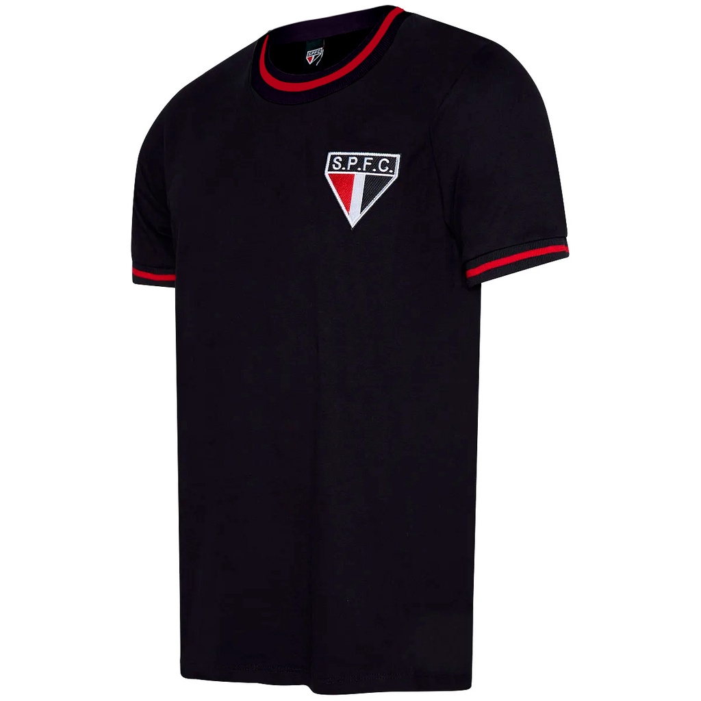 Camisa São Paulo Retrô Vintage Gola Careca Preta Masculina Oficial em Oferta na Shopee