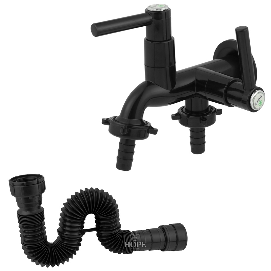 Torneira Tanque Máquina De Lavar 2 Saídas Jardim Abs Preto