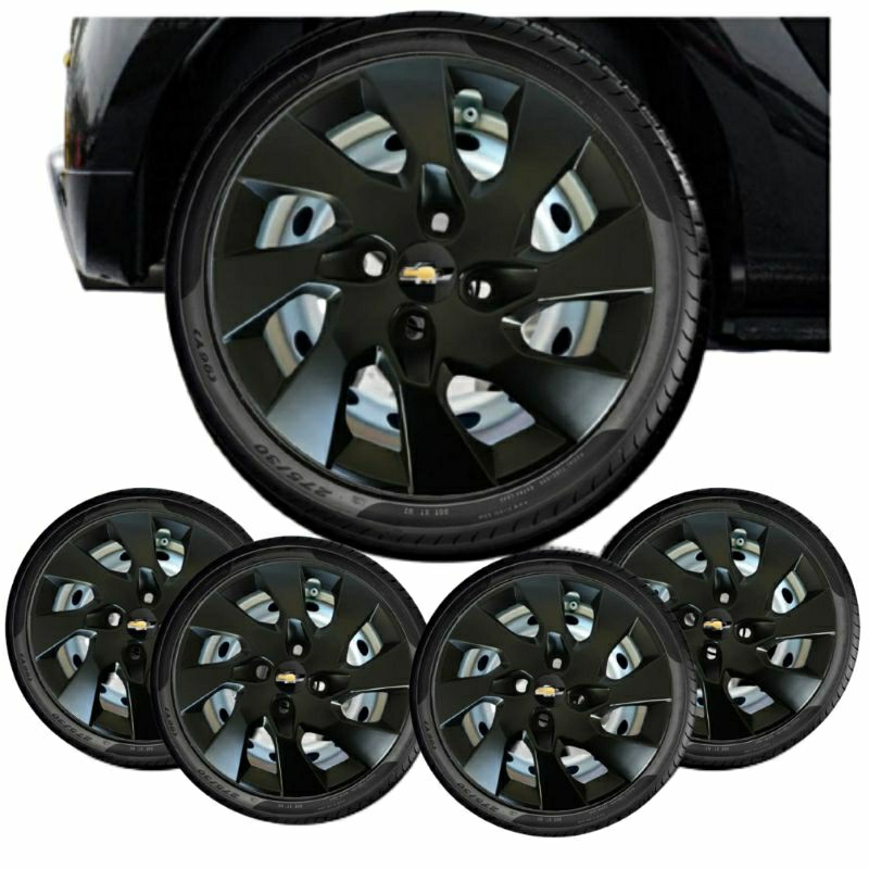 Jogo 4 calotas aro 14 Onix Prisma preto fosco em Oferta na Shopee