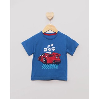 Camiseta Bebê Manga Curta Estampa Carro Azul