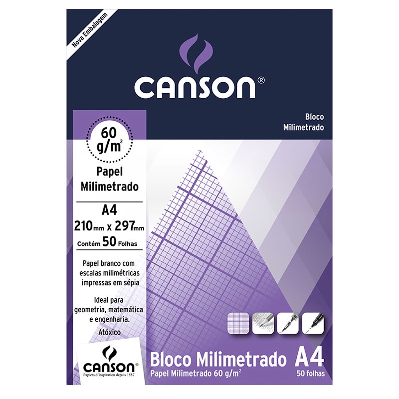 Bloco milimetrado A4 60g com 50 folhas Canson em Oferta na Shopee