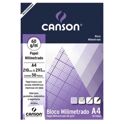 Bloco milimetrado A4 60g com 50 folhas Canson