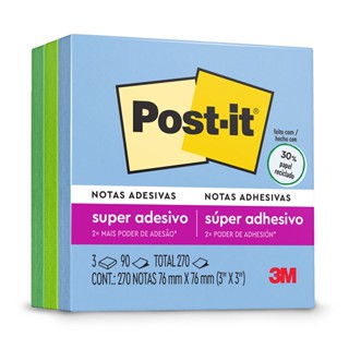 Bloco de notas adesivas Post-it coleção oásis 76x76mm 270 folhas 3M
