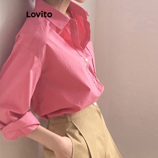 Lovito Blusa com Bolsos Lisos para Mulheres LNE19116 (Rosa Choque)