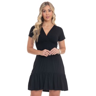 Vestido Curto Liso Detalhe De Decote V Transpassado 2203