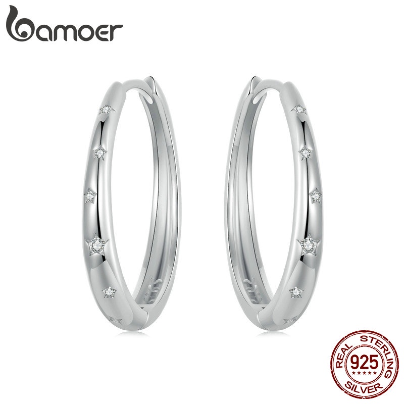 Brincos Bamoer 925 Sterling Sliver Earrings Fivelas Para Estrelados Jóias Mulheres em Oferta na Shopee