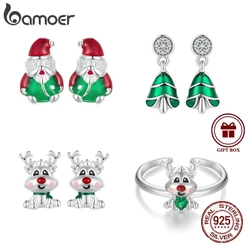 Brincos Bamoer 925 Sterling Sliver De Natal Papai Noel Árvore Renas Brilhantes Na Coleção Noturna Para Presentes Femininos