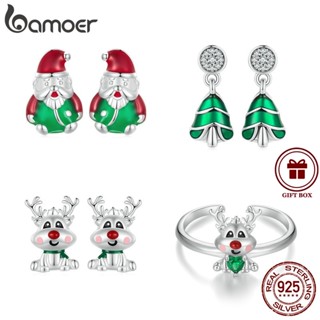 Brincos Bamoer 925 Sterling Sliver De Natal Papai Noel Árvore Renas Brilhantes Na Coleção Noturna Para Presentes Femininos