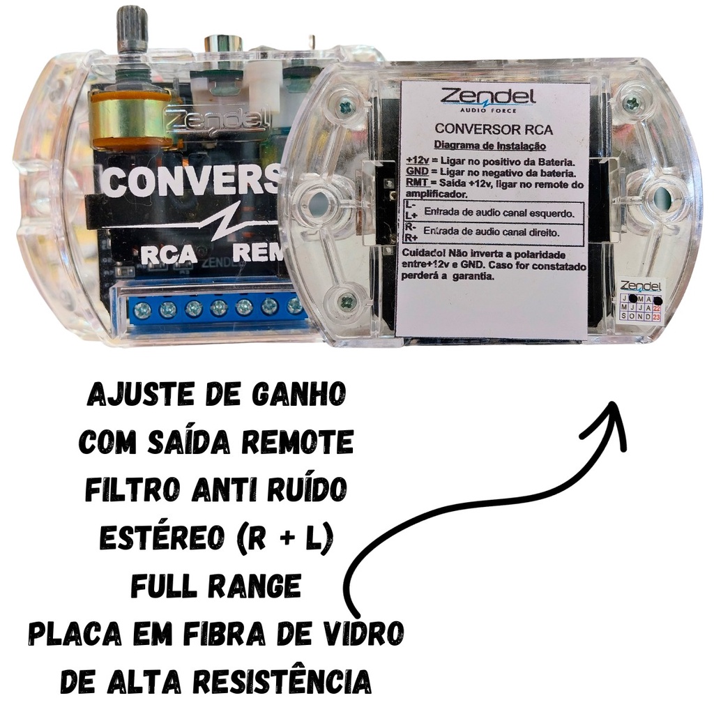 Conversor Automotivo Rca Filtro Anti Ruido Estéreo Ligacao Remote Controle De Ganho Full Range