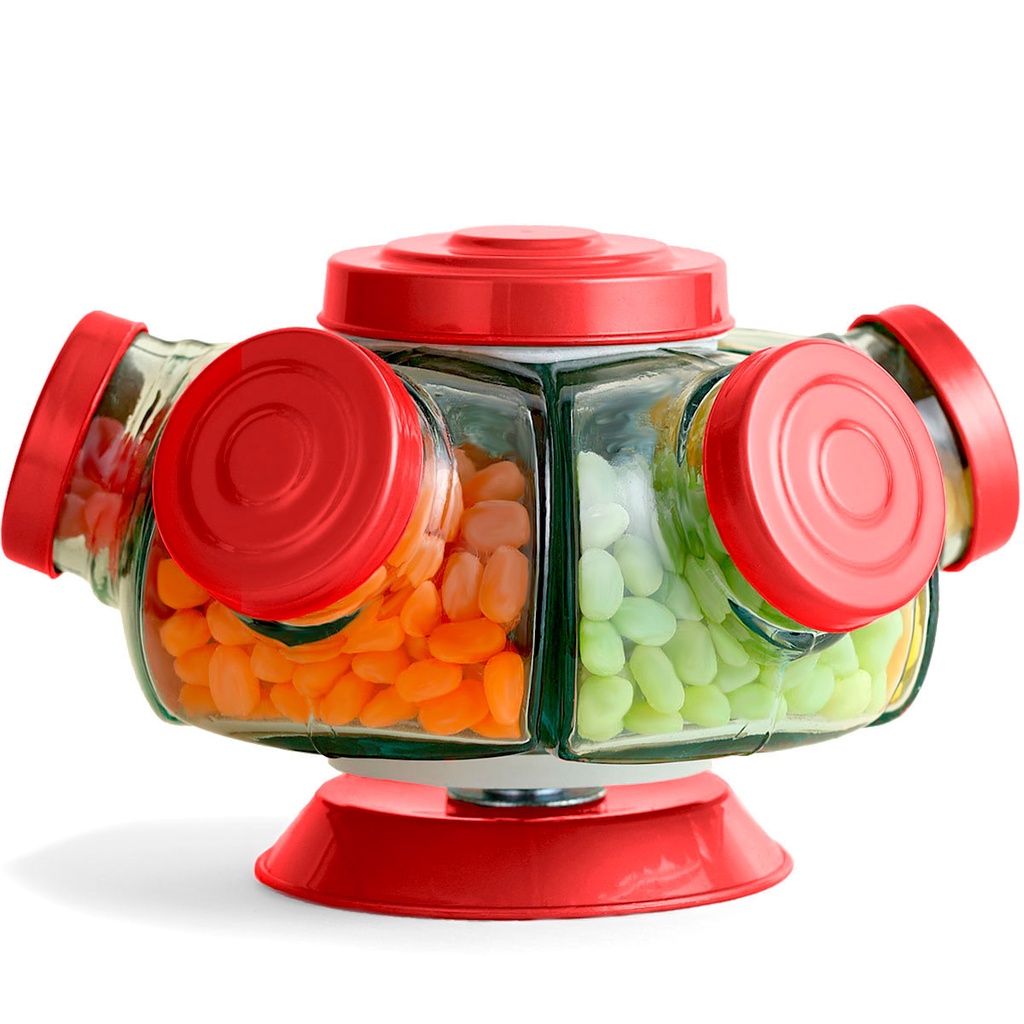 Mini Baleiro Vidro Porta Doce Vermelho Giratório 5 Potes em Oferta na Shopee