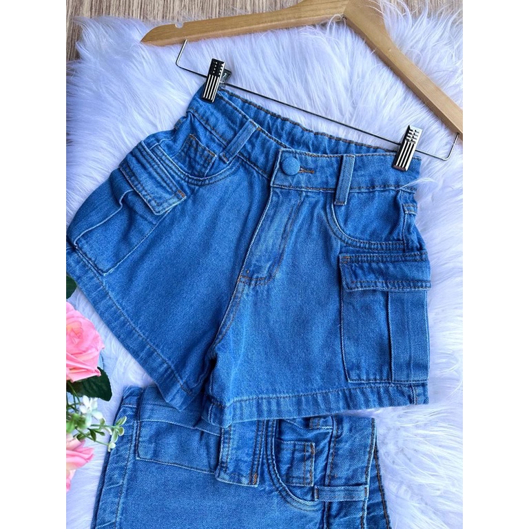 short jeans cargo juvenil menina - 8 ao 16