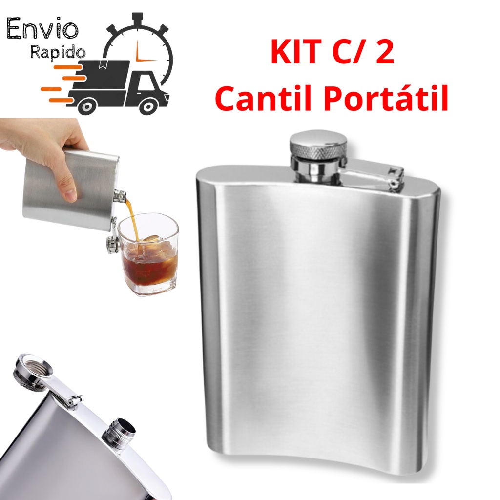 KIT 2 Cantil Porta bebidas De Bolso Inox Frasco Whisk Vodka Rum Cachaça movel doses shot