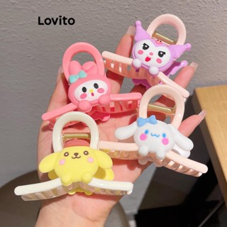 Lovito Presilhas de Cabelo com Padrão de Desenho Animado para Mulheres LFA07057 (Branco/Rosa/Roxo)
