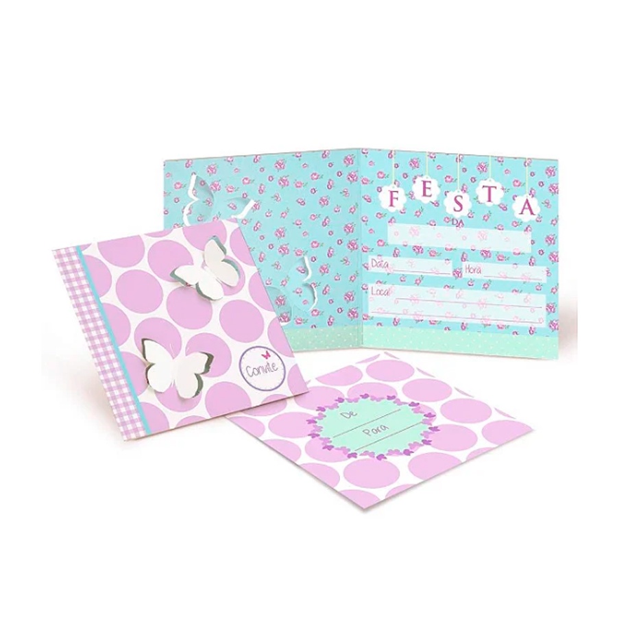 Convite - Jardim das Borboletas - 8 unidades - Cromus - Rizzo em Oferta na Shopee