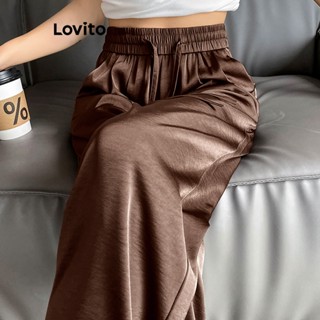 Lovito Casual Calça Básica Lisa para Mulheres LNE20151 (Marrom)