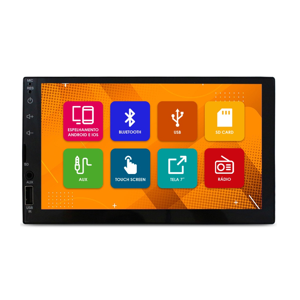 Central Multimidia 2 Din 7 Pol E-Tech Light Espelhamento Android Ios Tela Flutuante Fundo Slim 1 Din em Oferta na Shopee