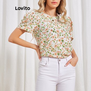 Lovito Blusa Boho com Manga Bufante e Estampa Floral Delicada para Mulheres LBL06079 (Multi-Cor)