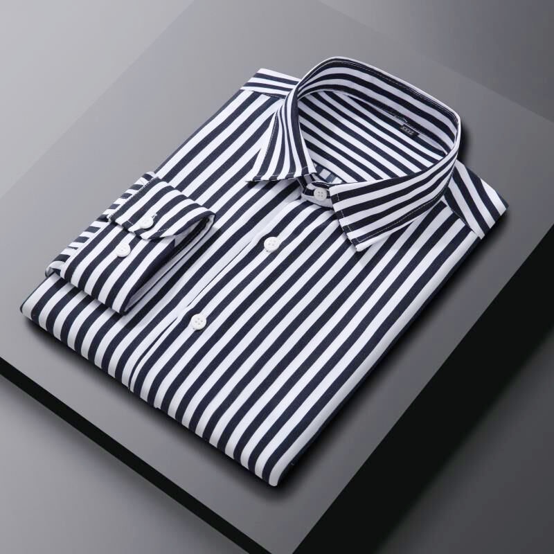 Homens verão camisa com gola listrada botão manga longa Plus Size camisa Casual EQ06