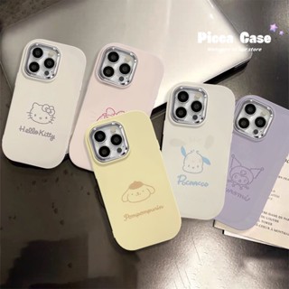 Bonito Desenho Animado Simples Hello Kitty Candy Color Case Compatível Para IPhone 13 12 11 15 14 Pro Max XR X 7Plus XS 7 8 Plus Pochacco Kuromi Melody Puppy Plating Metal Lente Capa Macia