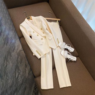 Conjunto francês de roupas femininas plus size com temperamento fino, blazer, calça de duas peças