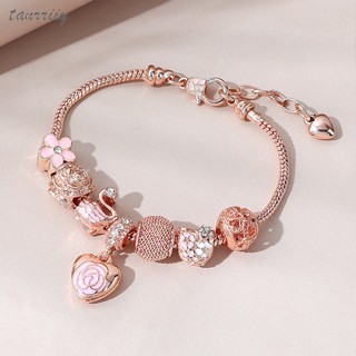 【 100 % Autêntico ! 】 Pulseira Com Contas De Cisne Rosa Pandora Bangle Pendente Em Forma De Coração