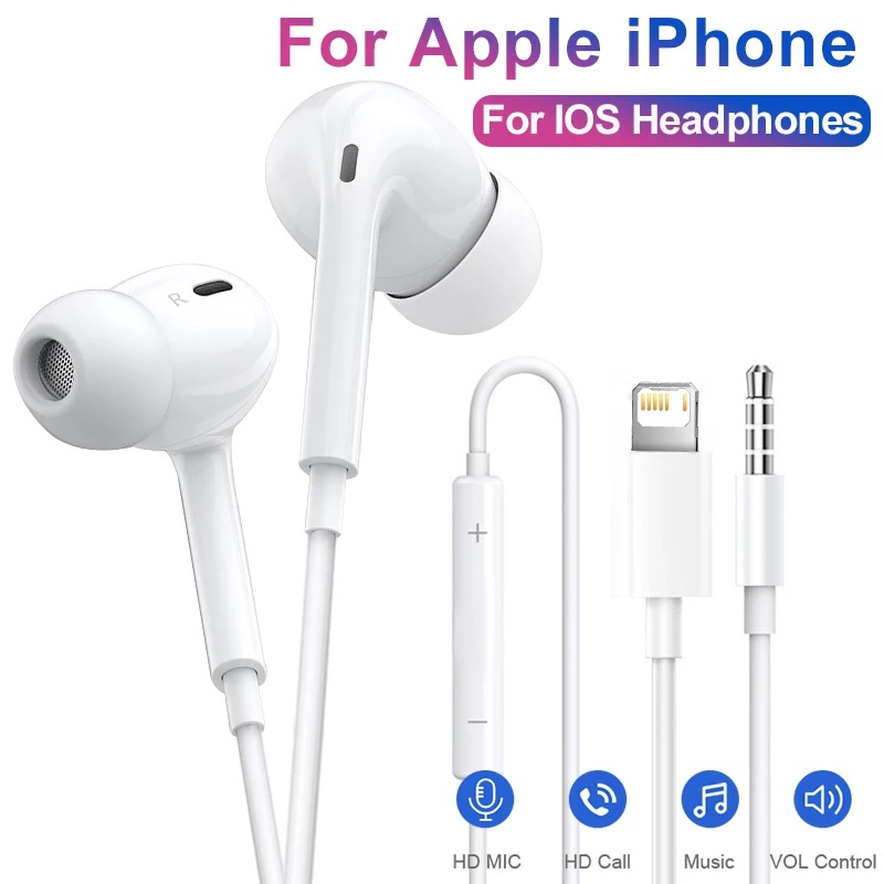 Fones de ouvido com fio relâmpago para apple iphone 14 pro max 13 12 11 xs xr x 6 7 8 plus se 3.5mm jack fones de ouvido acessórios