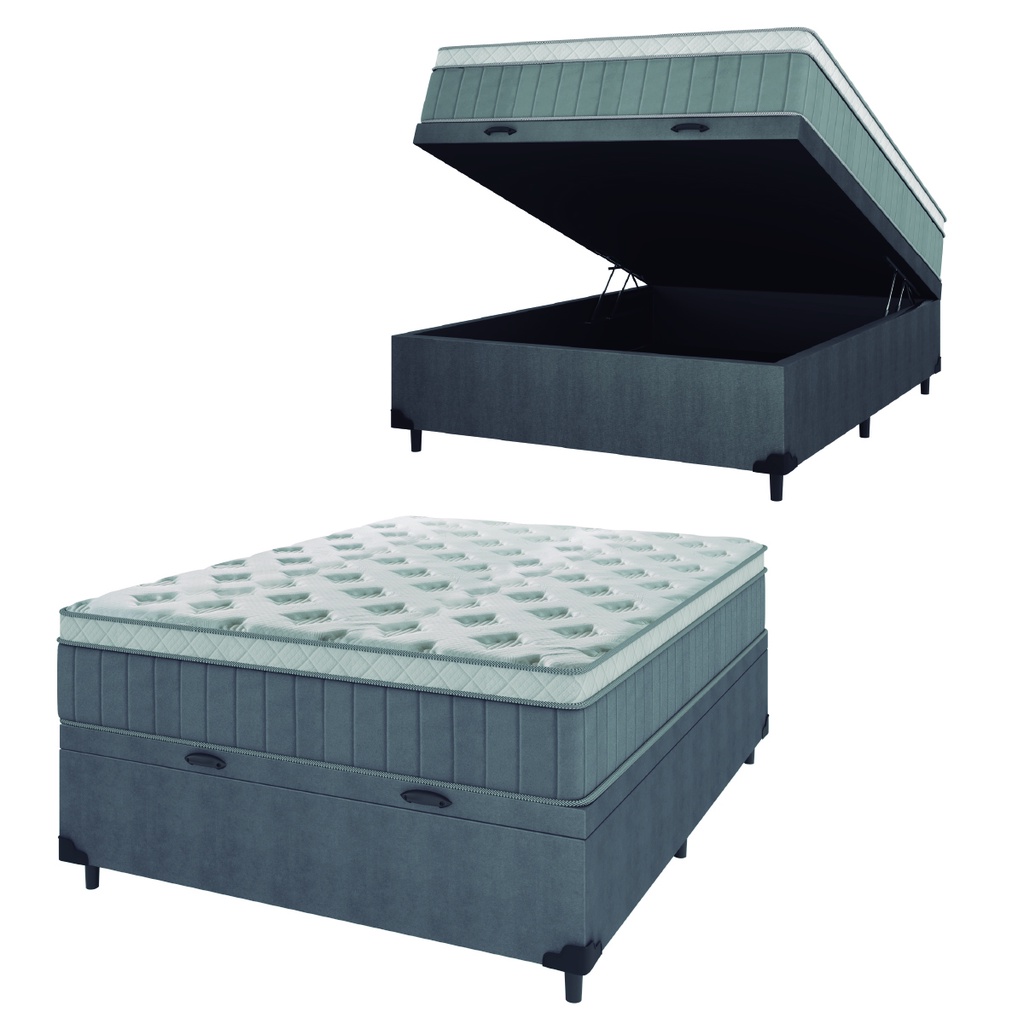 Cama Box Baú Casal Colchão Molas Ensacadas Ômega 138x188x73cm Cinza / Branco Hellen - Suporta até 110kg por Pessoa em Oferta na Shopee