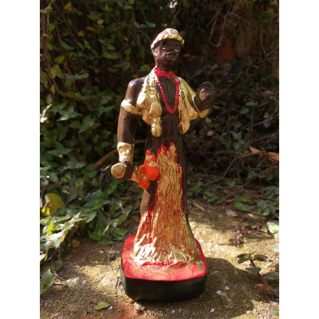 ESCULTURA IMAGEM EXU BARÁ ORIXÁ EM GESSO 17 CM