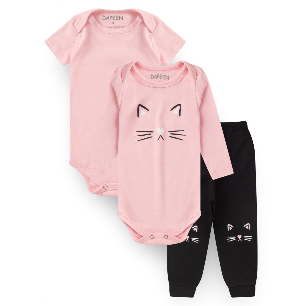 Kit Body Bebê Menina Suedine Cat