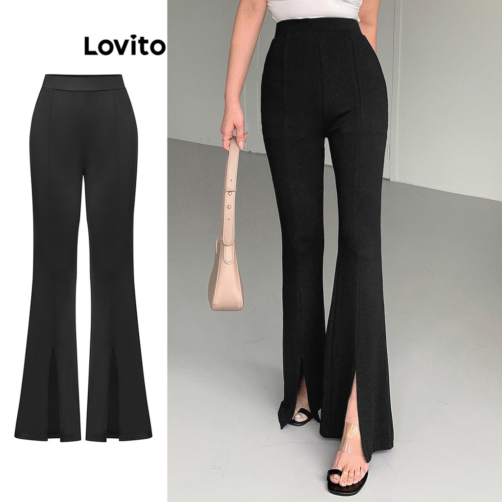 Lovito Calça Elegante Calça Frontal Dividida Lisa Para Mulheres L95ED030 - Women Clothes