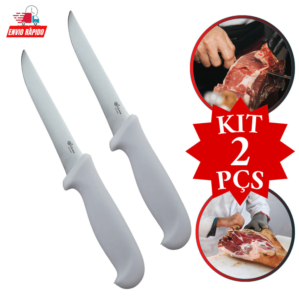 Kit 2 Peças Faca Para Açougue Desossa Carne Frango Peixe Churrasco Açougueiro Cozinha Linha Profissional Promoção
