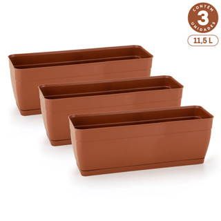 Kit 3 Floreiras com Prato Anti-Dengue 11,5L Jardineiras Vasos Plásticos Retangulares Diversas Cores em Oferta na Shopee
