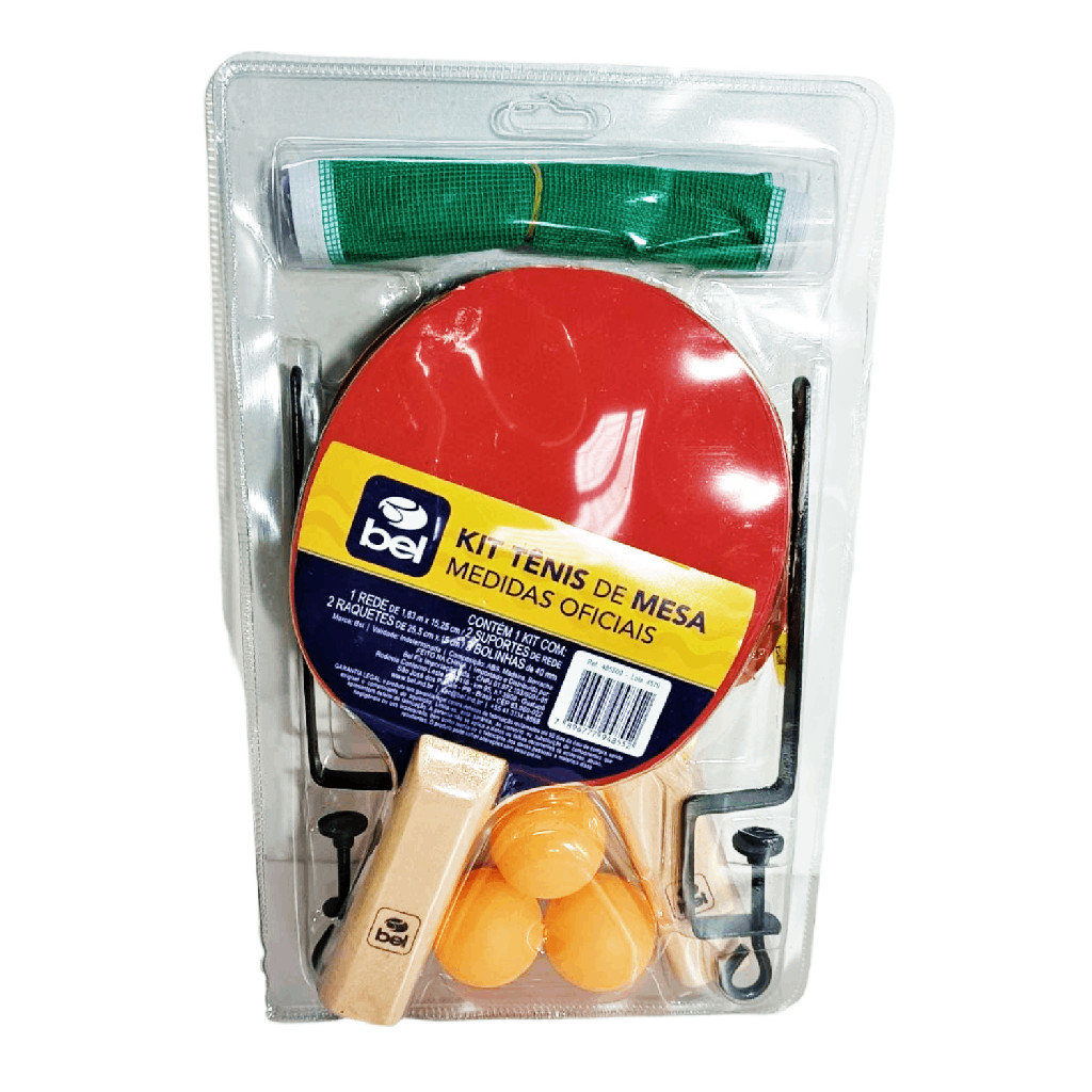 Kit Ping Pong com 2 Raquetes 3 Bolinhas 1 Rede e 1 Suporte de Mesa Completo