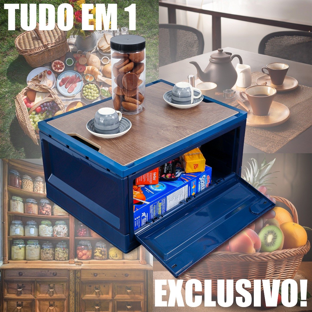 Caixa de Armazenamento Tampa de Madeira Capacidade Gigante Com Rodinhas Dobrável Desmonta Limpeza Fácil Reforçada