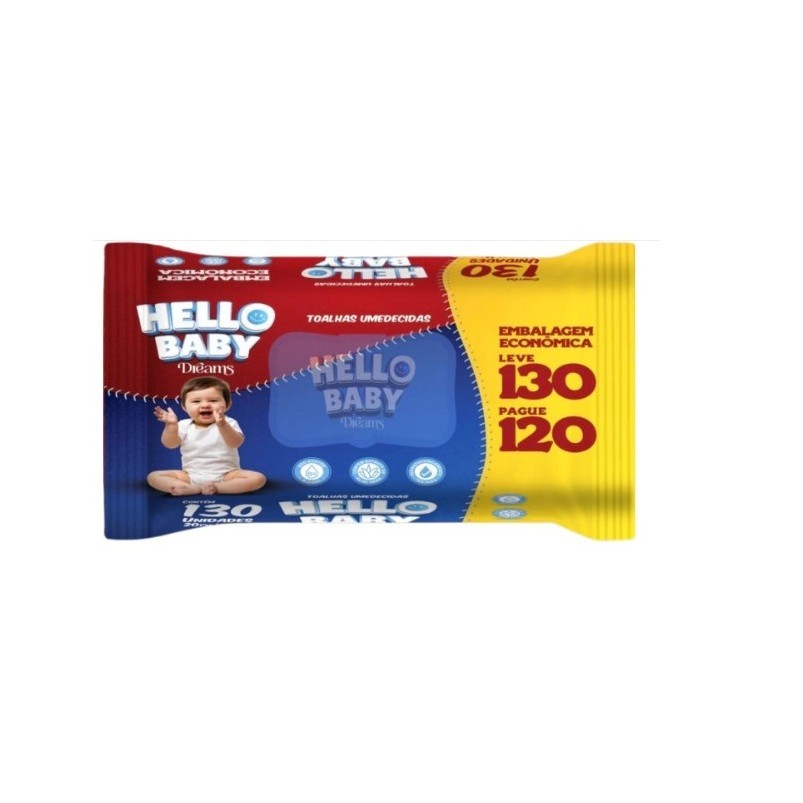 1 UNIDADE TOALHAS UMEDECIDAS HELLO BABY EMBALAGEM ECONÔMICA LEVE 130 FOLHAS DE LENÇO PAGUE 120FOLHAS