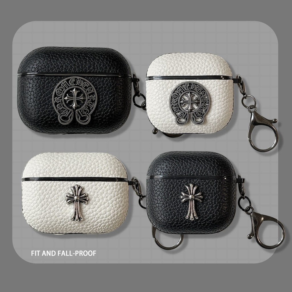 Capa De Couro Com Rebite De Metal 3D Para Apple AirPods 1 2 3 4 Rd Pro 2 Corações Cromados Litchi Texture Cover 3 Fone D