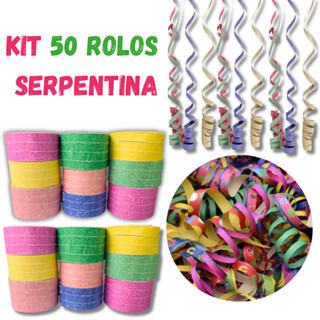 KIT 10/20/50/80 Rolos Serpentina Carnaval Fitas Papel Coloridas Festas Brincadeiras - 10mts cada Rolo em Oferta na Shopee