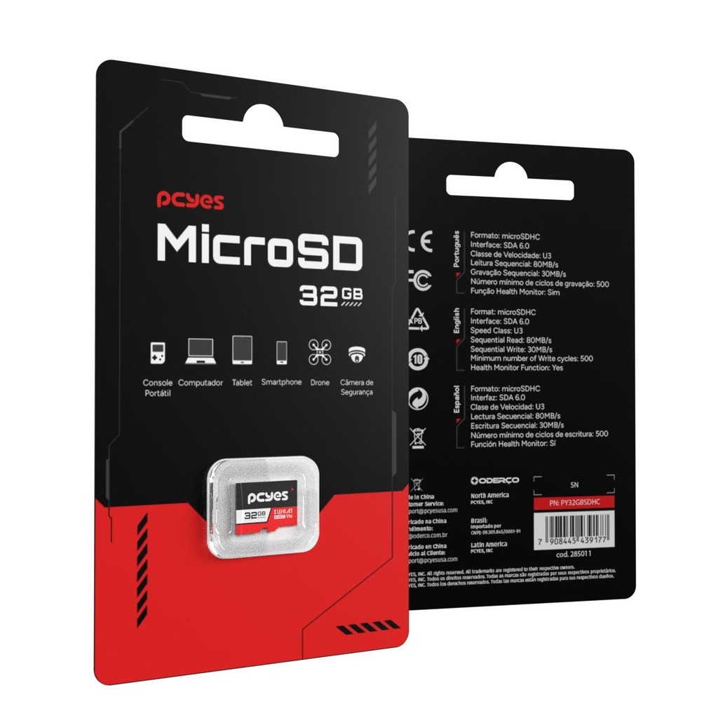 Cartão De Memória Pcyes Micro Sd 32Gb C10 U3 V30 Py32Gbsdhc