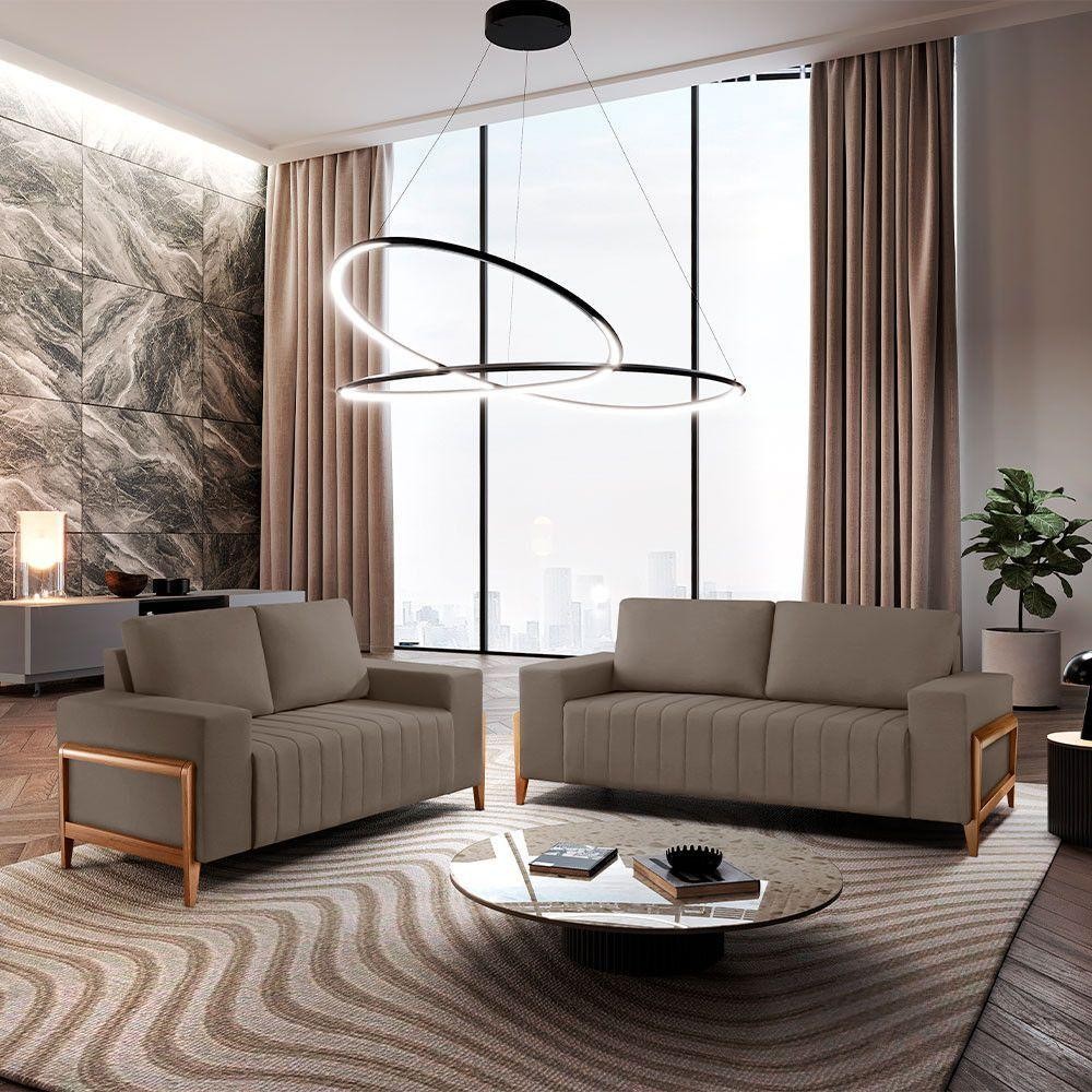 Sofá 2x3 Lugares Verona Meu Sofá Online B002 Veludo Capuccino