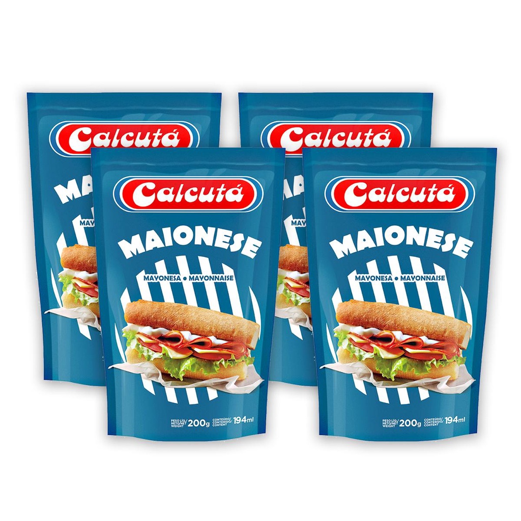 4Un Maionese Calcutá 200G Embalagem Refil Econômico Para Lanches Petiscos Pastéis Batata Frita