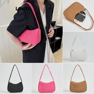 Lovito Casual Simples Bolsa de Ombro Pequena com Zíper para Mulheres L63AD310 (Marrom/Rosa-Choque/Branca/Preta)